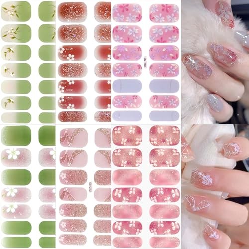 6 Sheets Flower Nail Gel Stickers Self-Adhesive Spring Nail Polish Spring-6