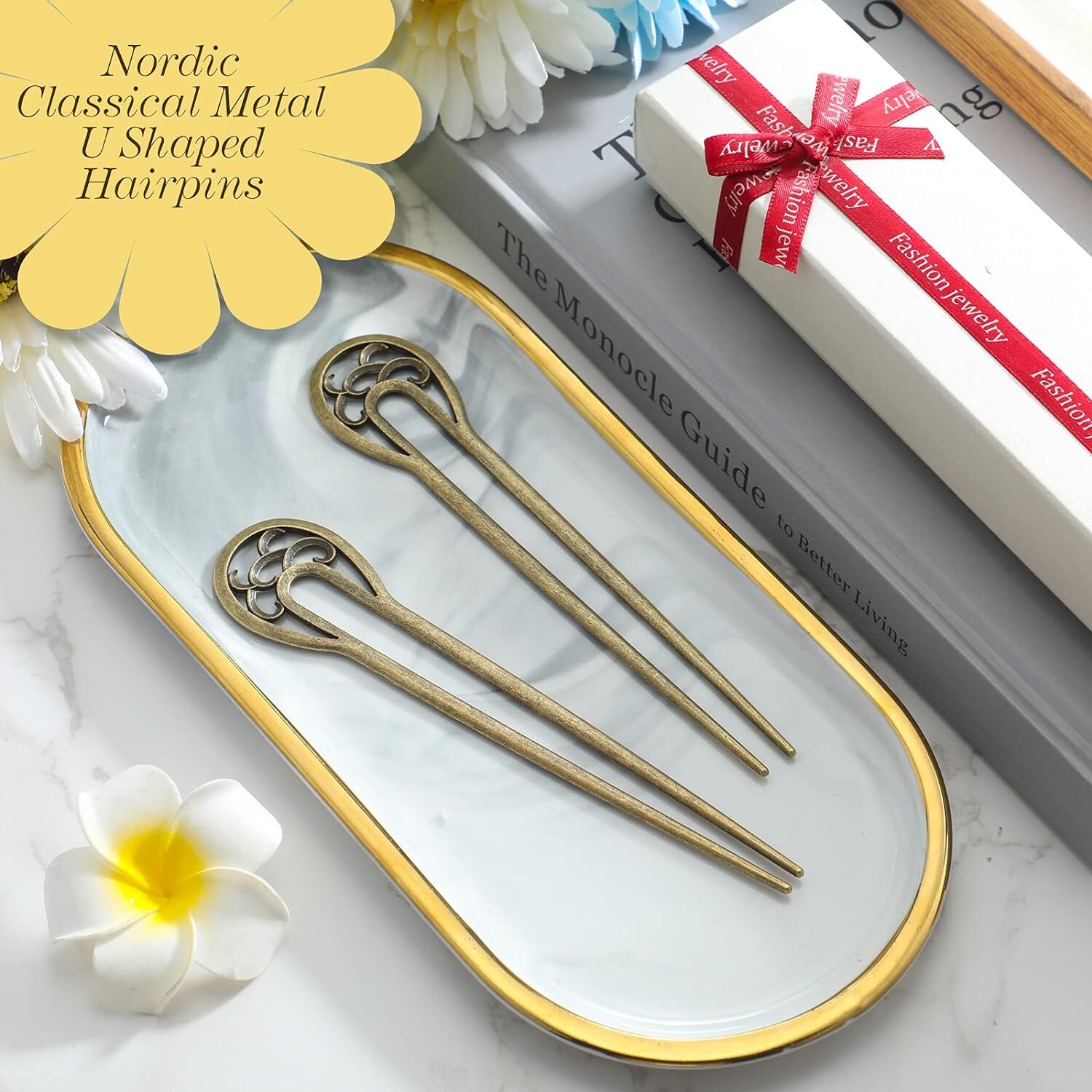 2 Pieces Nordic Classical Metal U Shaped Hairpin Vintage Hair Sticks Bronze