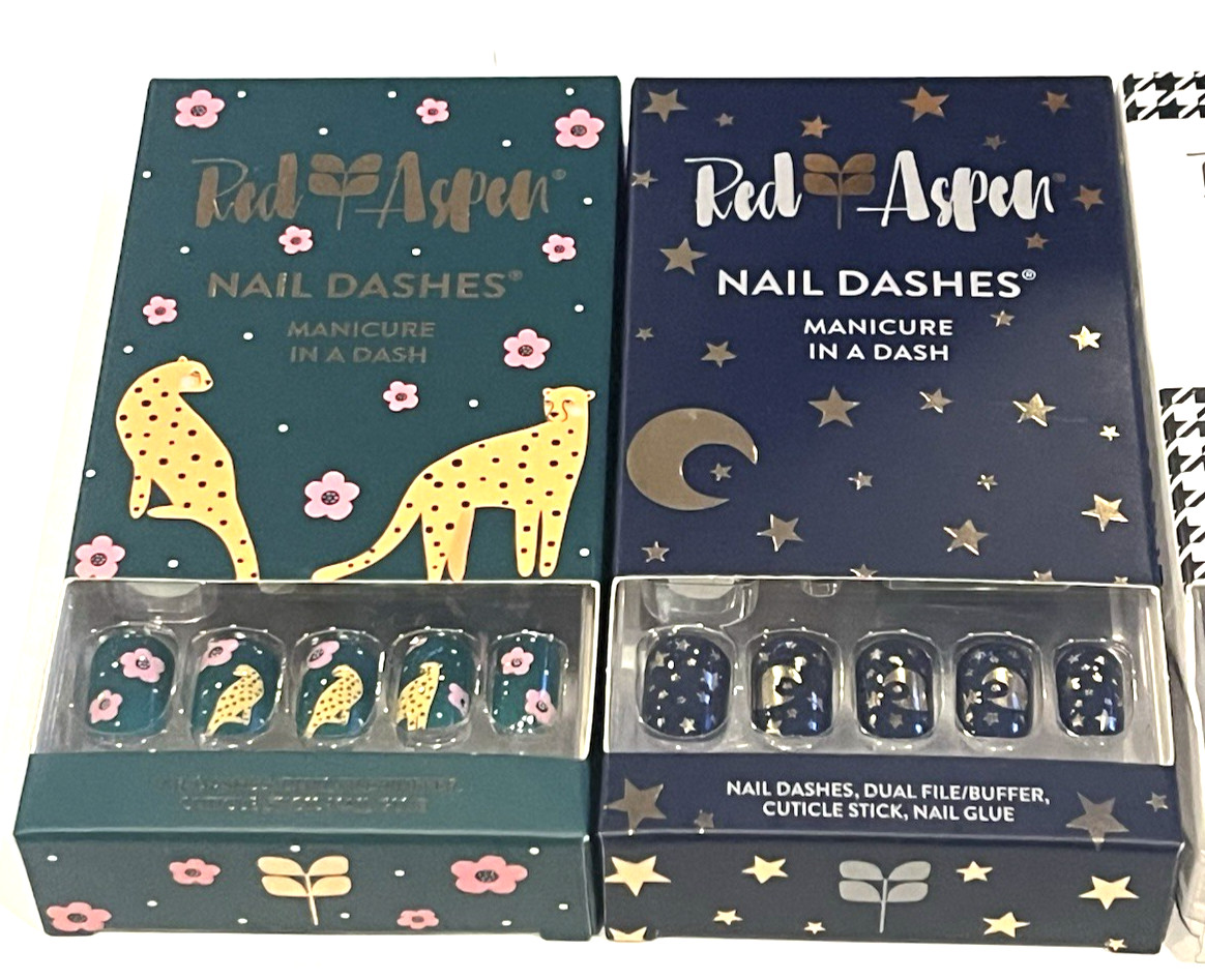 Lot of 4 Red Aspen Nail Dashes Assorted Patterns & Designs Houndstooth and More