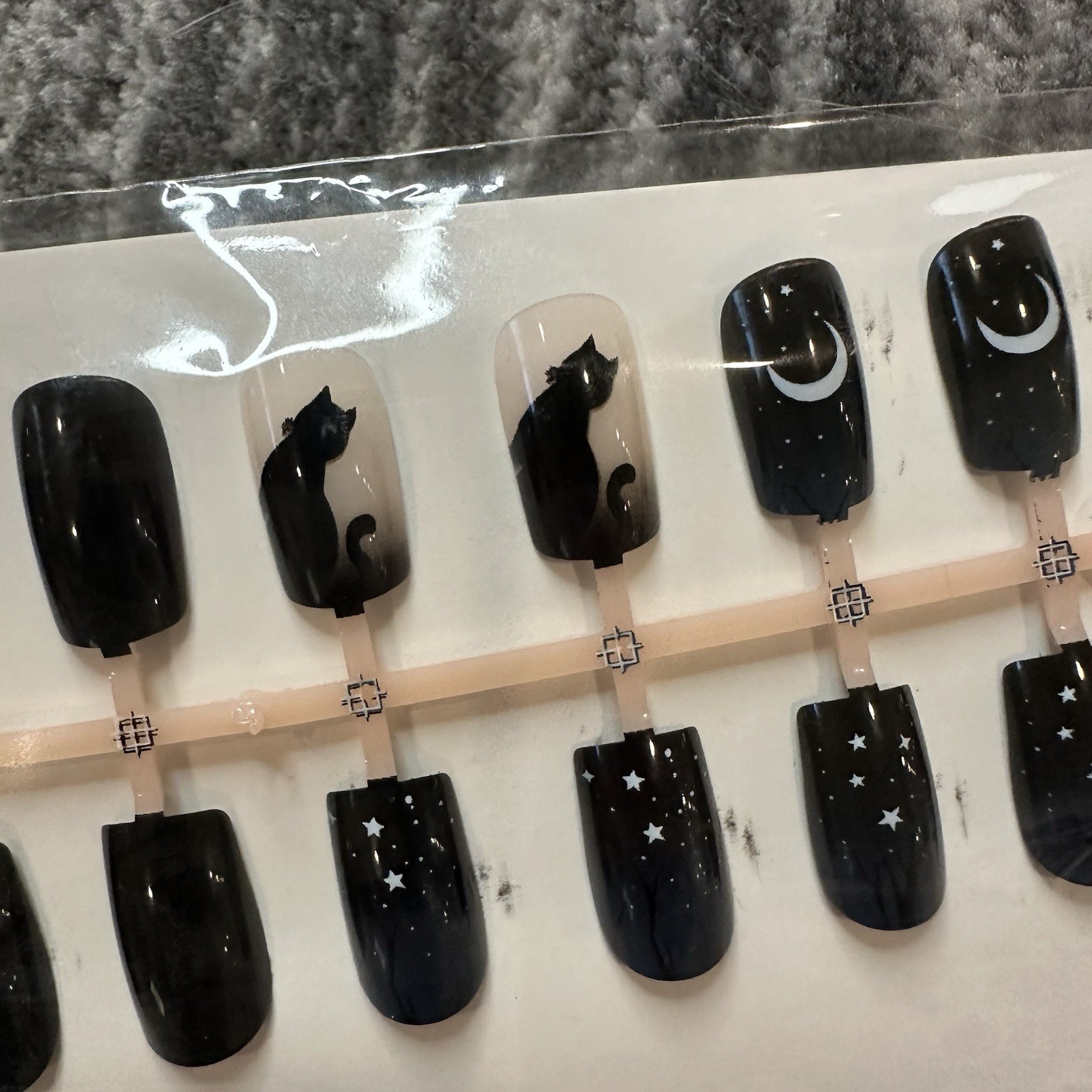 False Nails Black Cat Faux Nails Pack of 24 Long Round Cute Cat Lady Gift New