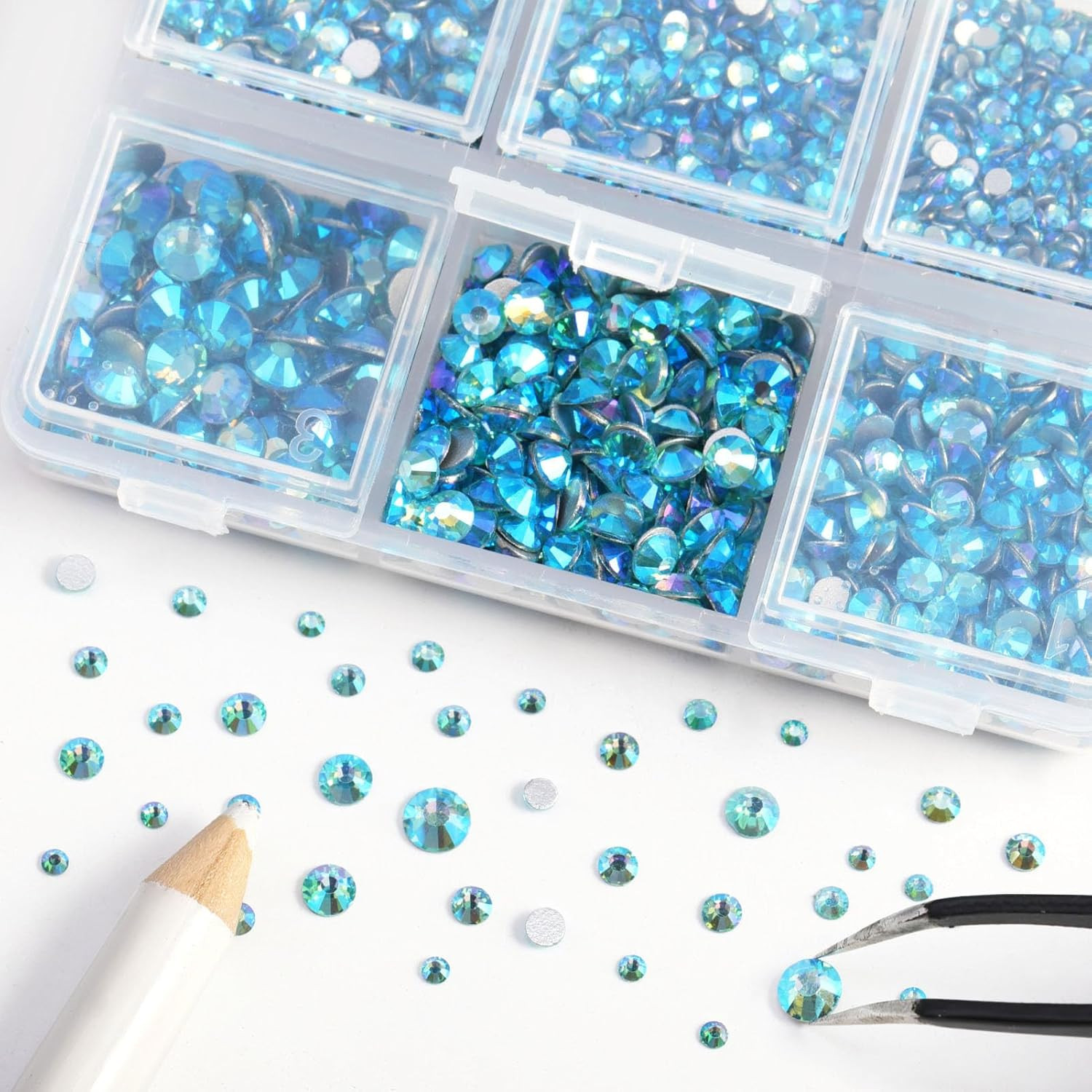 4300pcs Flatback Rhinestones,Blue Rhinestone Nail Gems Round Crystal Rhinestones