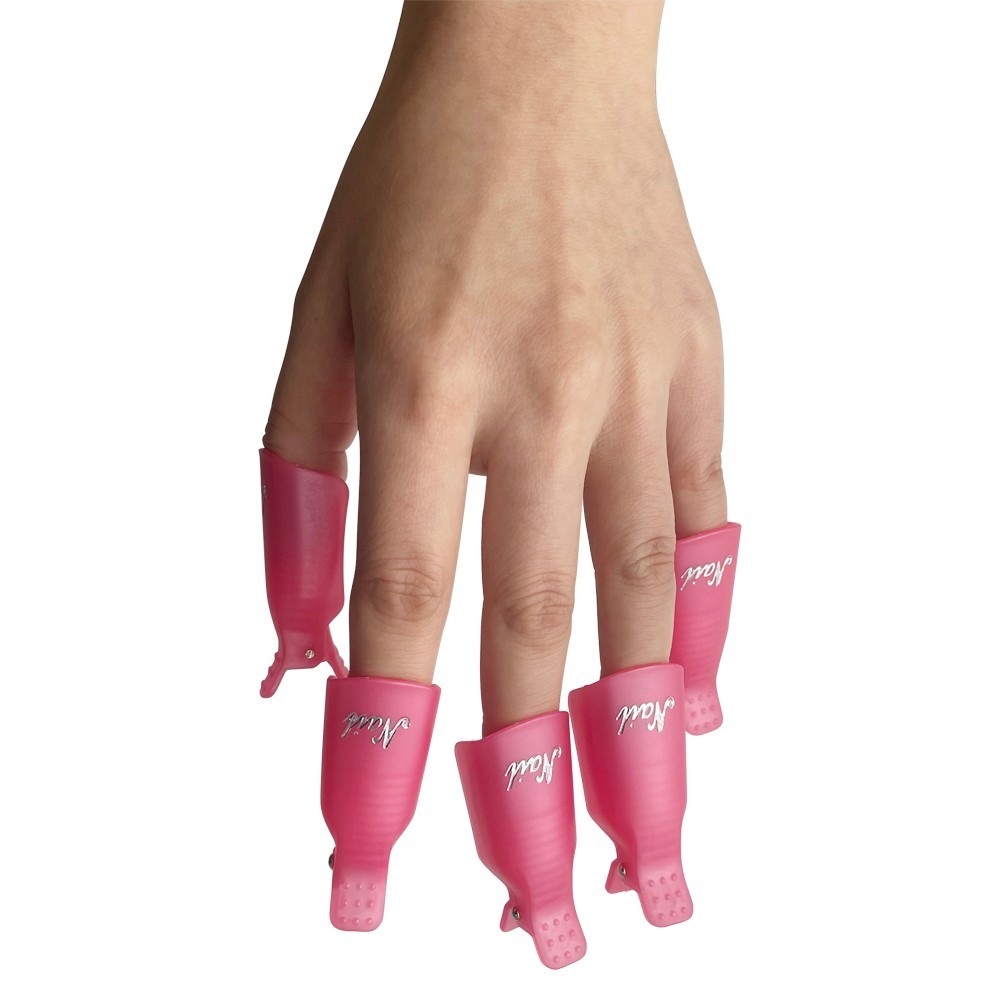10 PCS Pink Acrylic Nail Art Soak Off Cap Clip UV Gel Polish Remover Wrap Tool