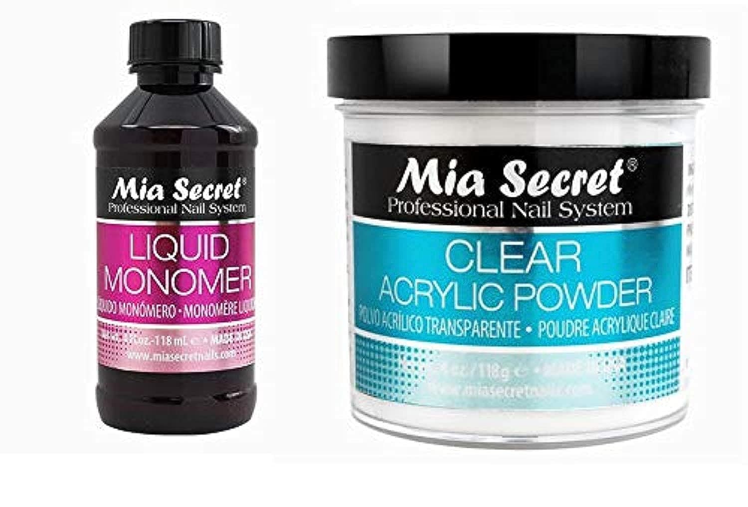 MIA SECRET 4oz Liquid Monomer + Clear 4 Ounce (Pack of 2), Powder