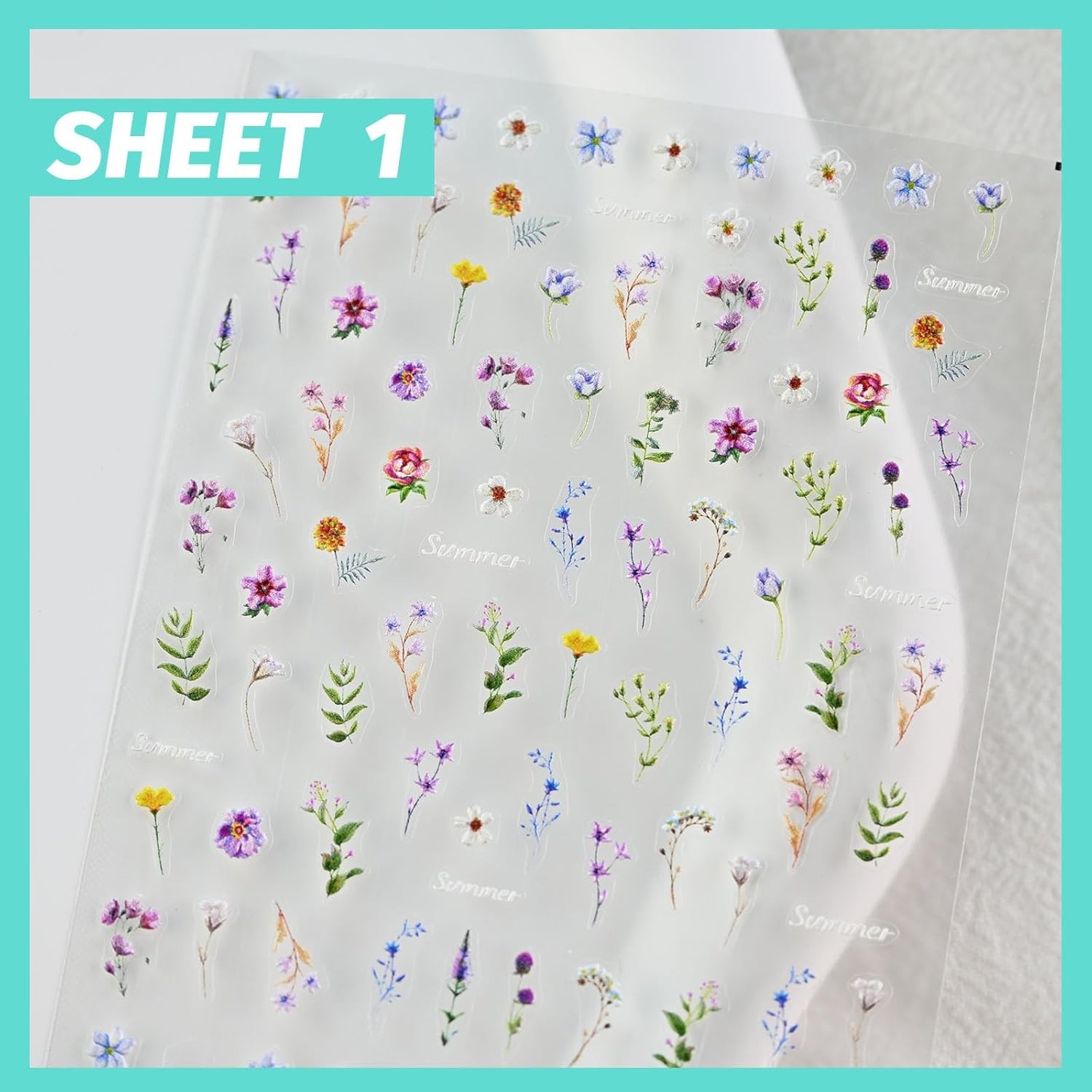 Flower Nail Art Stickers 3D Embossed Decals for Colourful