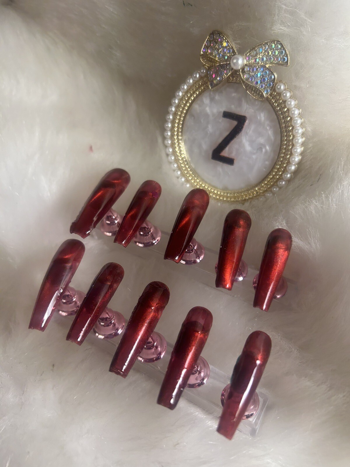 Z NAILZ! Handmade 2XL Coffin Magnetic Red 2 directional Press On Nails