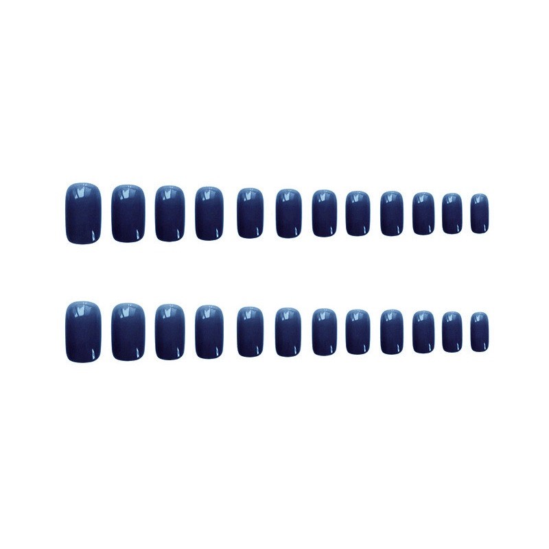 48 Pcs of Deep Sea Blue Solid Color Fake Nails – High Saturation Removable Nail