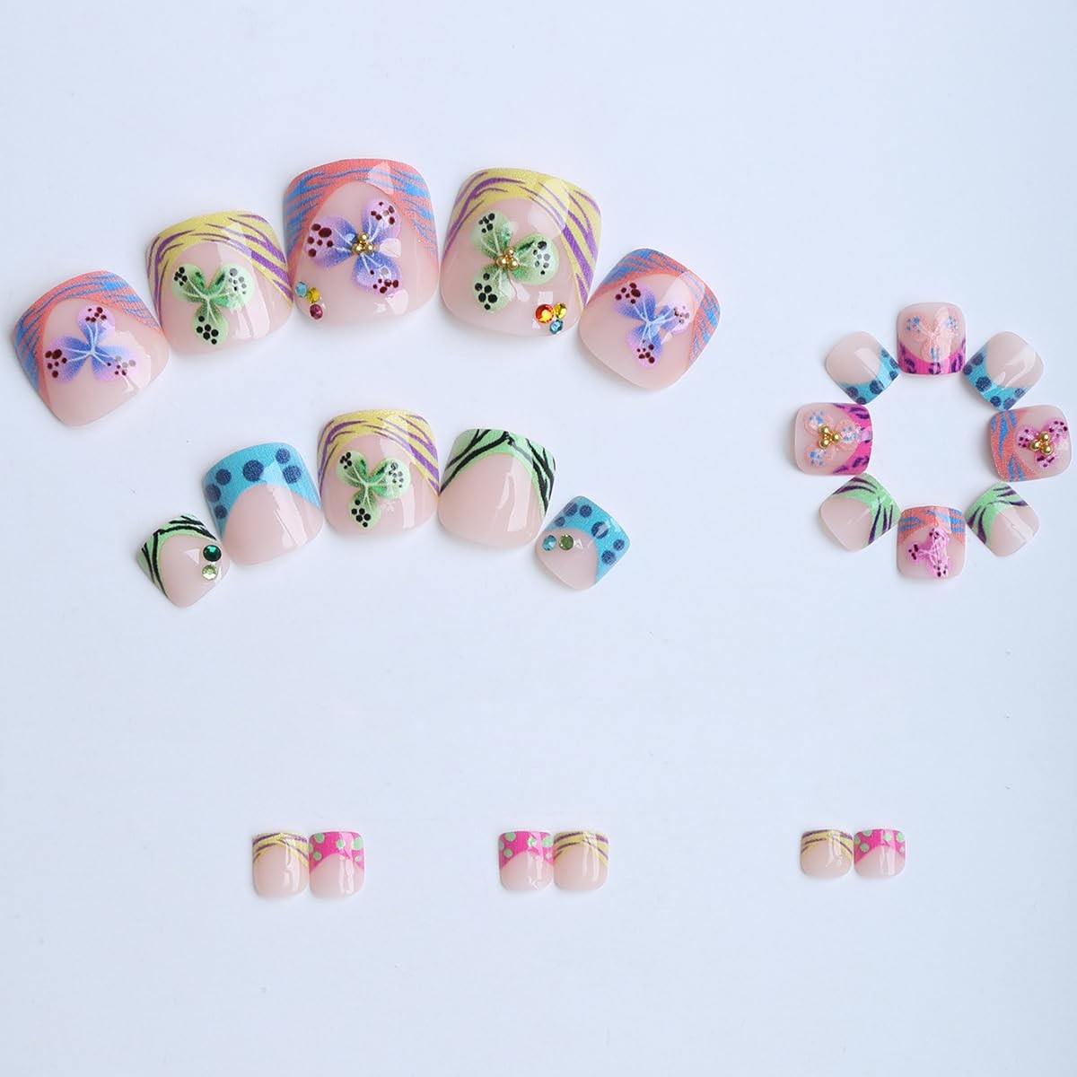 Summer Beach Press On Toenails with Hawaii Flower,Dopamine French Tip Fake To…