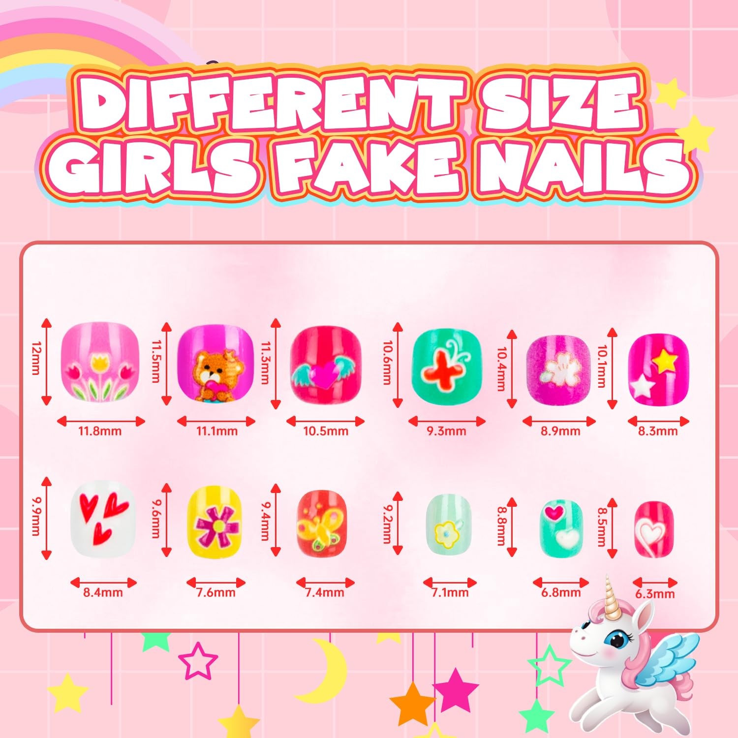 144 Pieces 6 Pack Kids Press on Nails Artificial Fake Nails for Kids Girls Pr…