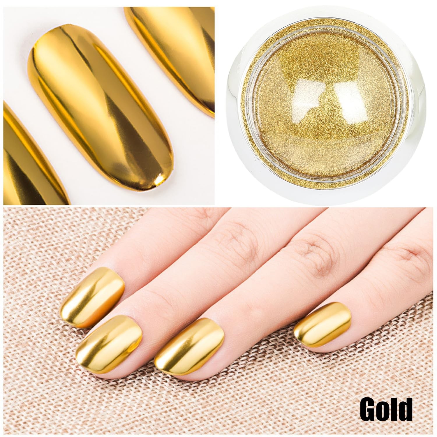 GZMAYUEN Gold Silver Chrome Nail Powder, Mirror Metallic Gel and