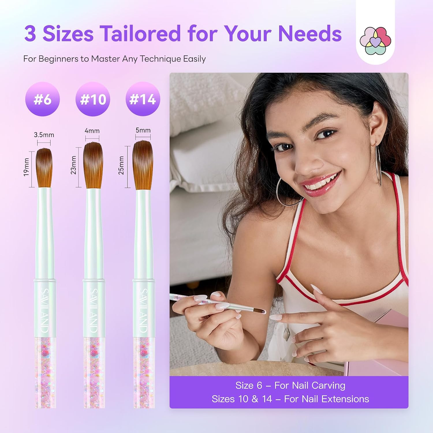 Kolinsky Acrylic Nail Brush Set: Size 6/10/14 Professional Acrylic Brush with Cl