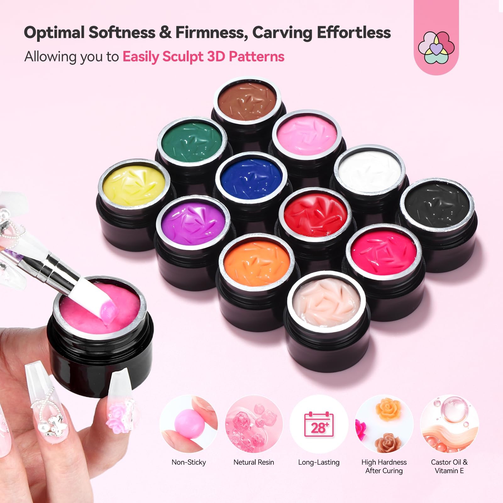 SAVILAND 3D Nail Gel Set: 12 Colors Non-Sticky 12 Sculpture Set