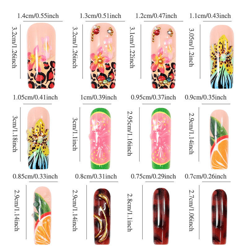 48pcs Colorful 3D Flower Press‑On Nails, Ins‑Style European American Nail Art