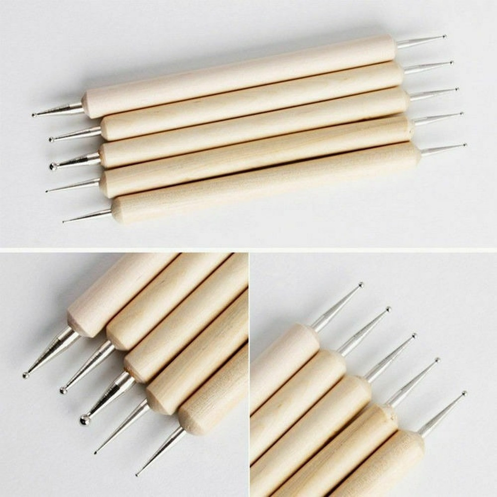 5 Pc 2 Way Dotting Pen Tool Nail Art Tip Manicure Kit UV Gel Nail Art Brushes US