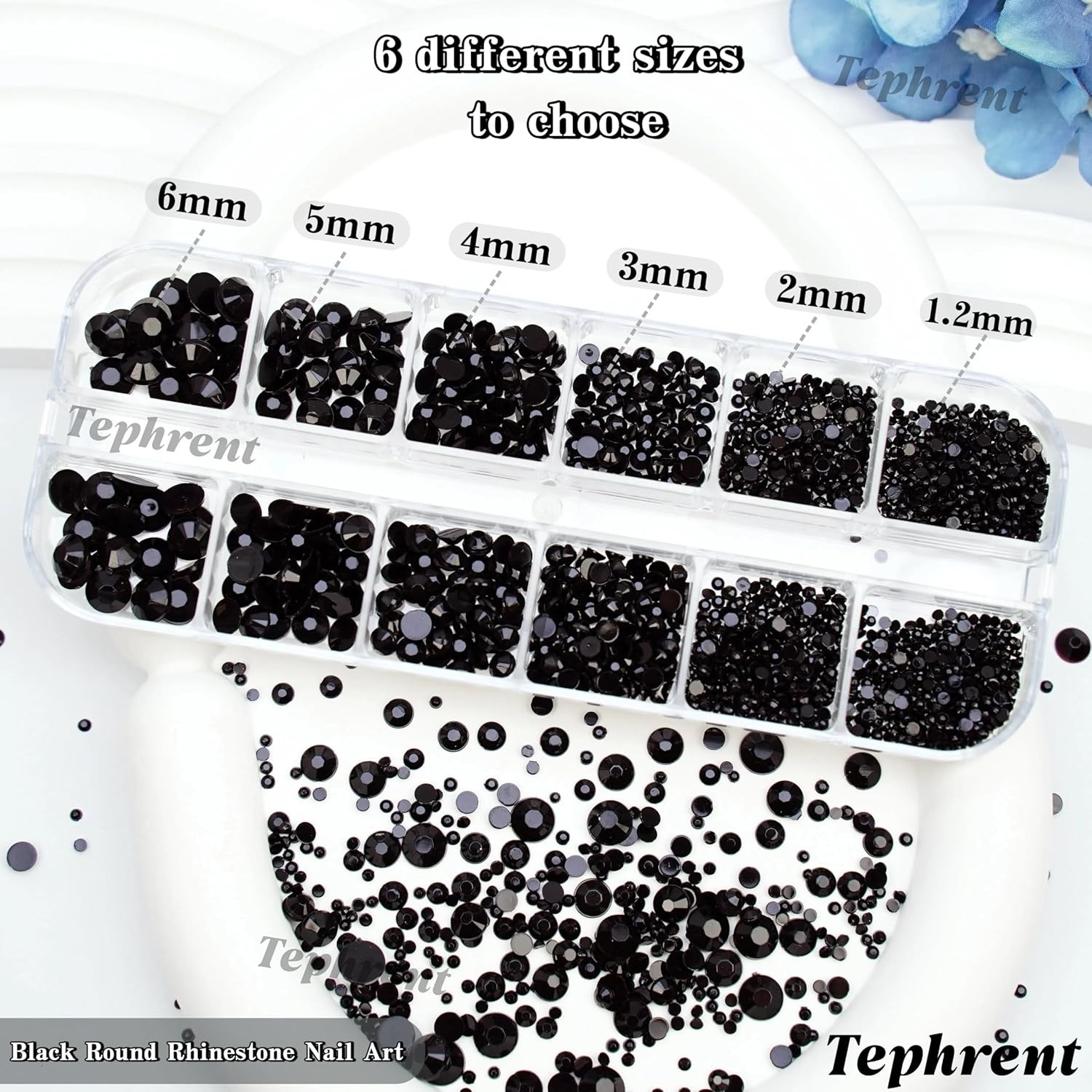 Gothic Nail Charms: 5 Boxes 12 Grids Black Bow Flower Gems for Acrylics