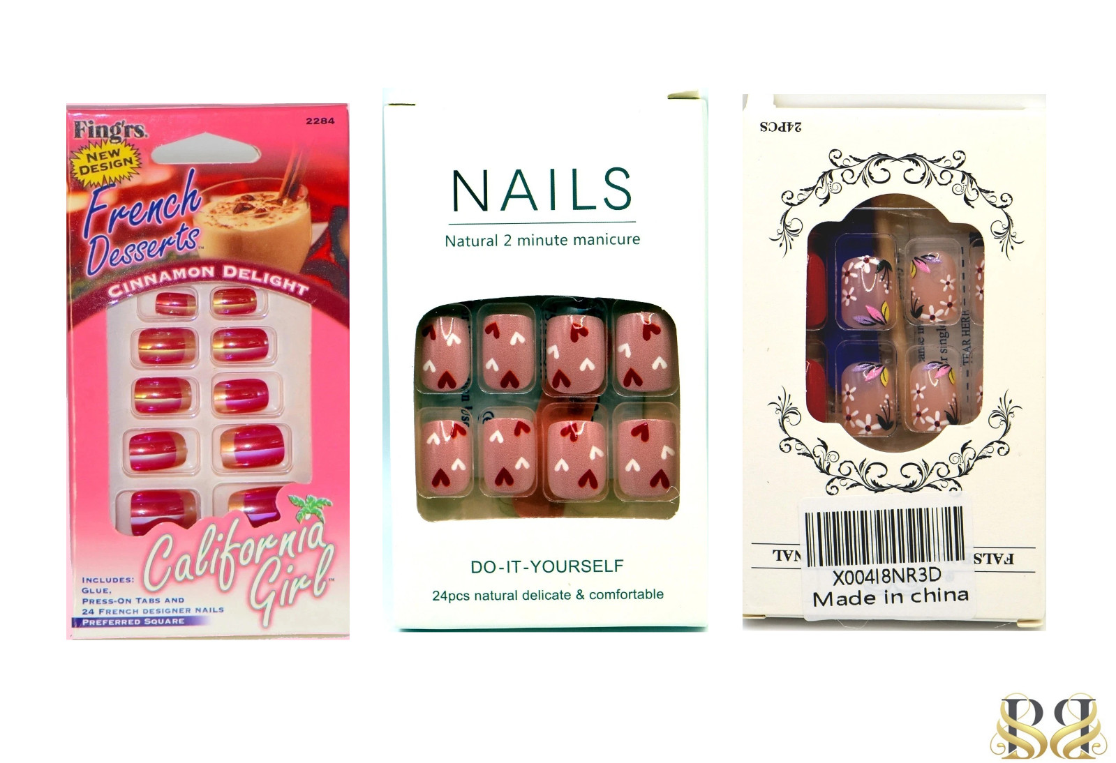 Set of Fing’rs French Deserts,Pink White Heart Design,FalseProfessional Nail