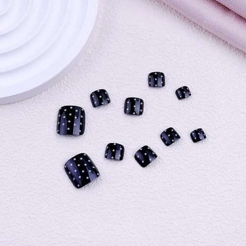 Polka Dot Press On Toenails Black Toe Nail Press Ons Summer Glossy toenais-6