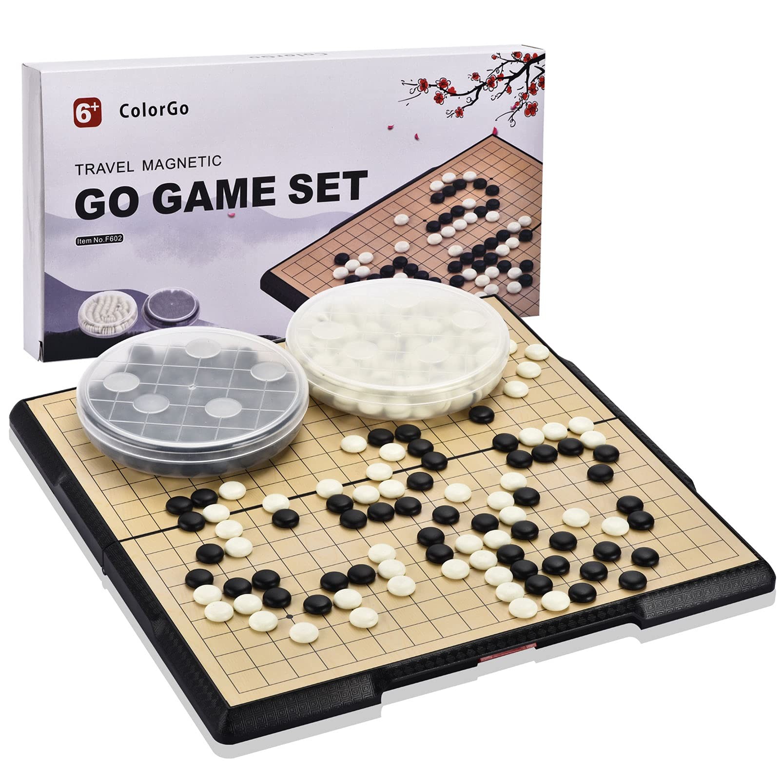 ColorGo 19×19 Go Board Game Set with Large Folding Travel Size, White