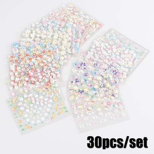 30Sheets Flower Nail Art Stickers Spring Summer Nail Stickers for Colorful