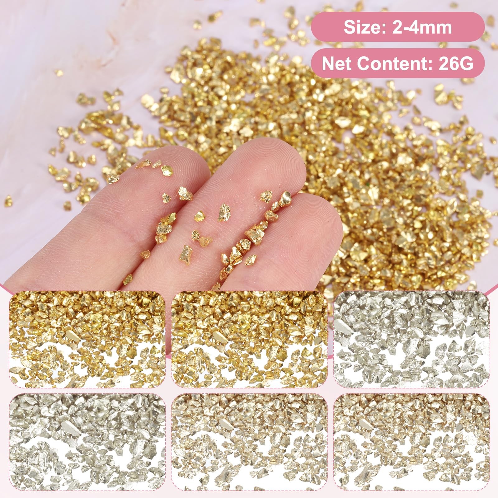 MECCANIXITY 26g Crushed Glass for Crafts, 2-4mm Metallic Irregular Glass Chip…