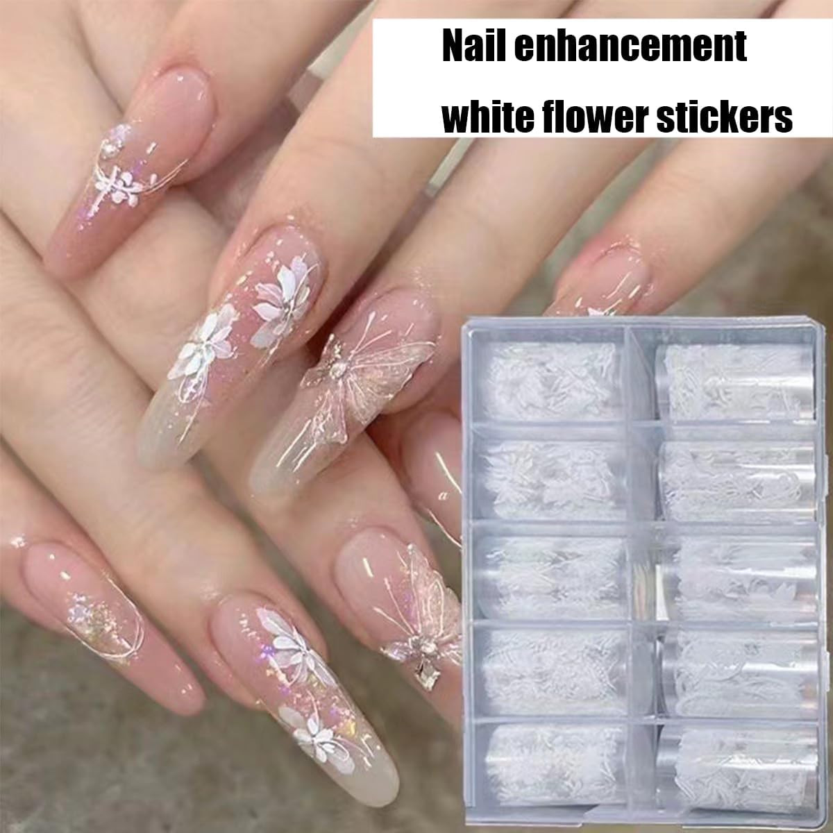 10Roll/Box White Flowers Nail Foil Transfer Stickers for Nail Art Design 3D Holo