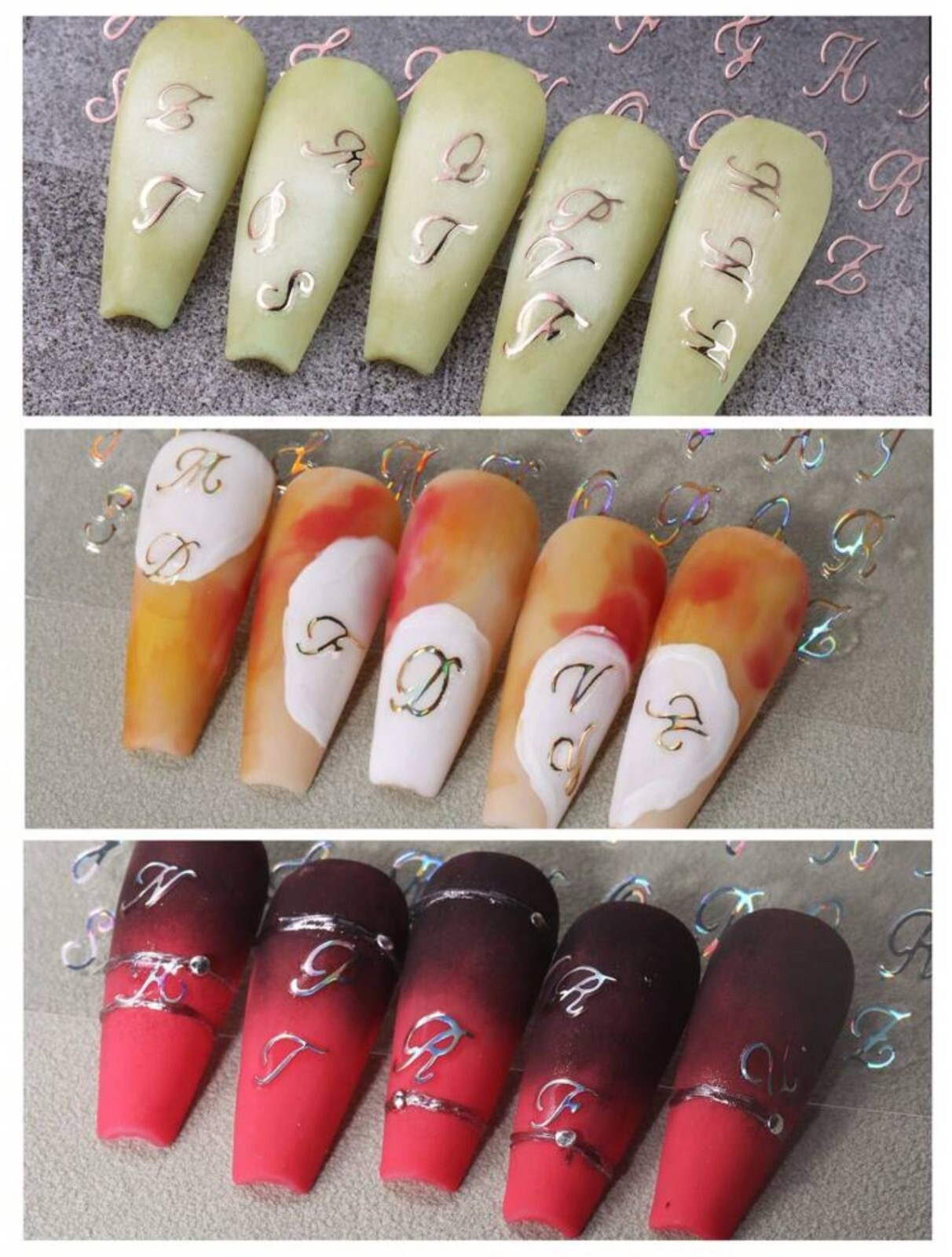 Nail Art Stickers Decals English Alphabet Letters Rose Gold Silver Black SWA09