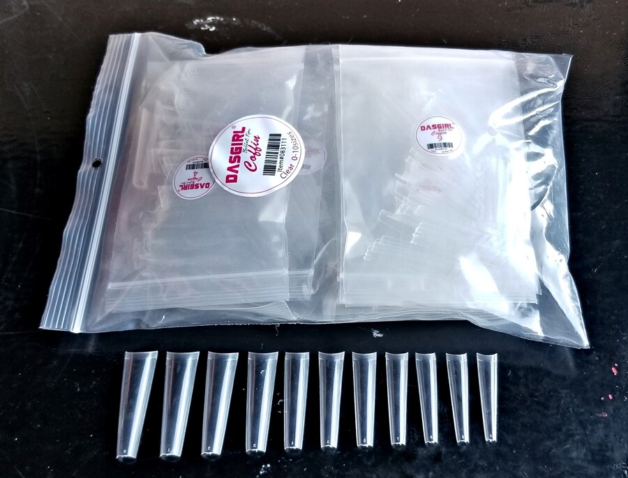 DASGIRL COFFIN Nail Tips X-Long, 550 Pcs, Size 0 to 11 Natural or Clear