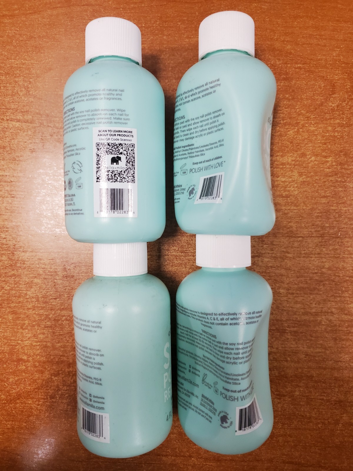 4 Pk: ella+mila Soy Nail Polish Remover Unscented 4 oz ea SHELFWEAR (2836) R3P2