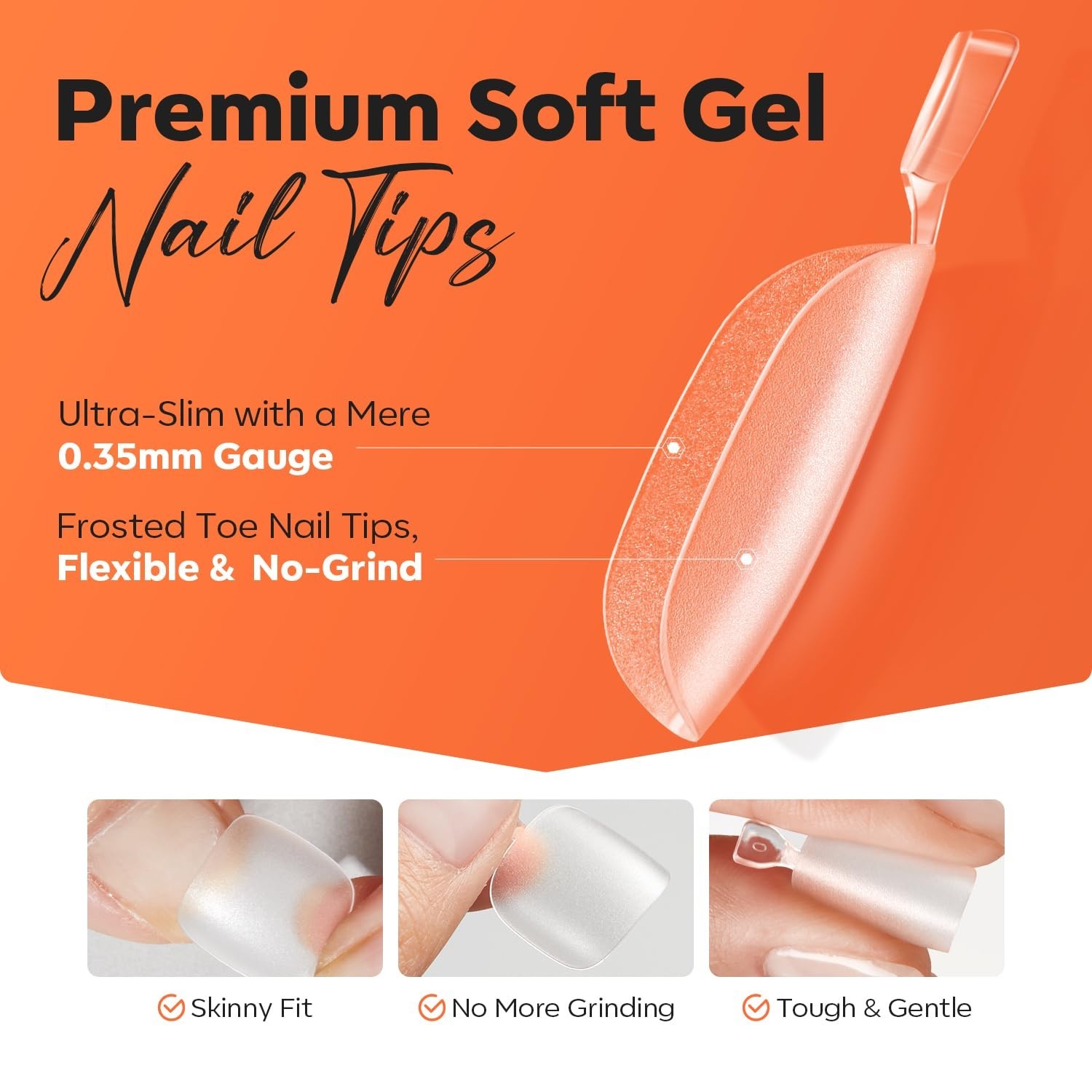 Toe Nail Tips Short Square Soft Gel Tips Squoval Fake Press Ons Toe Nails Mat…