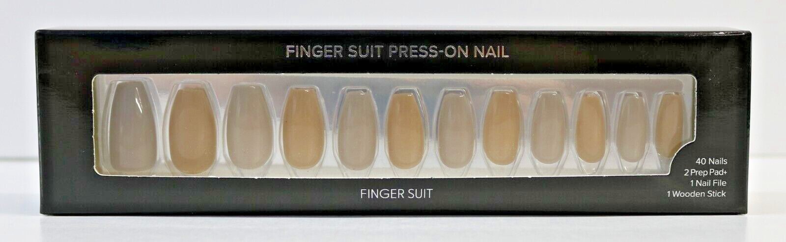 FINGER SUIT Earl Grey Coffin NUDES press on nails 40 nail tips In Box *NEW*