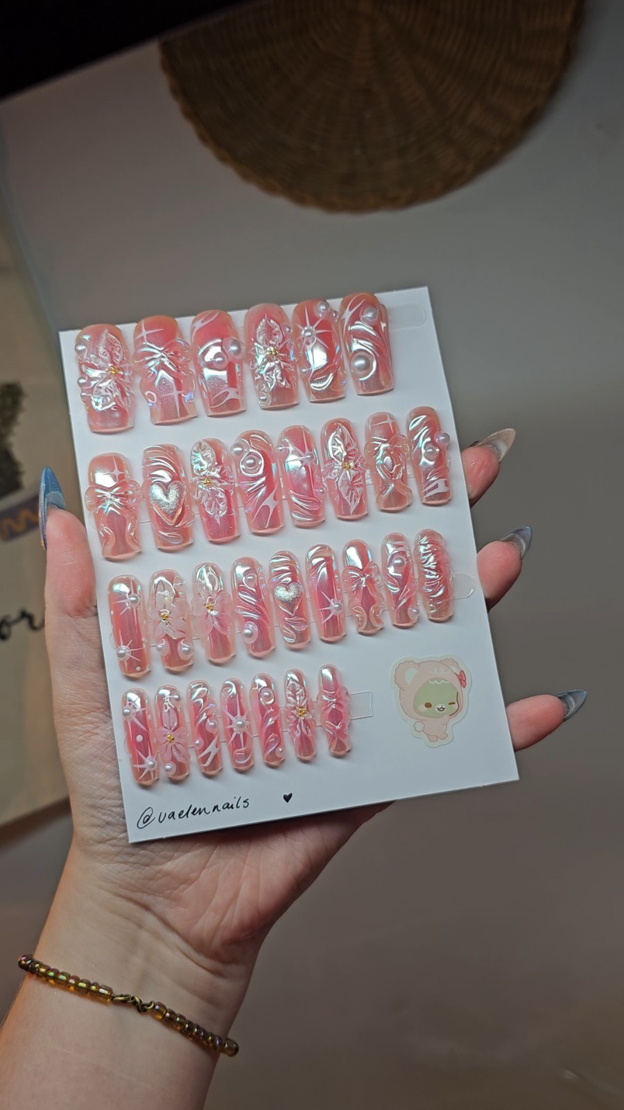 Pink Iridescent Chrome 3D HANDMADE Nails