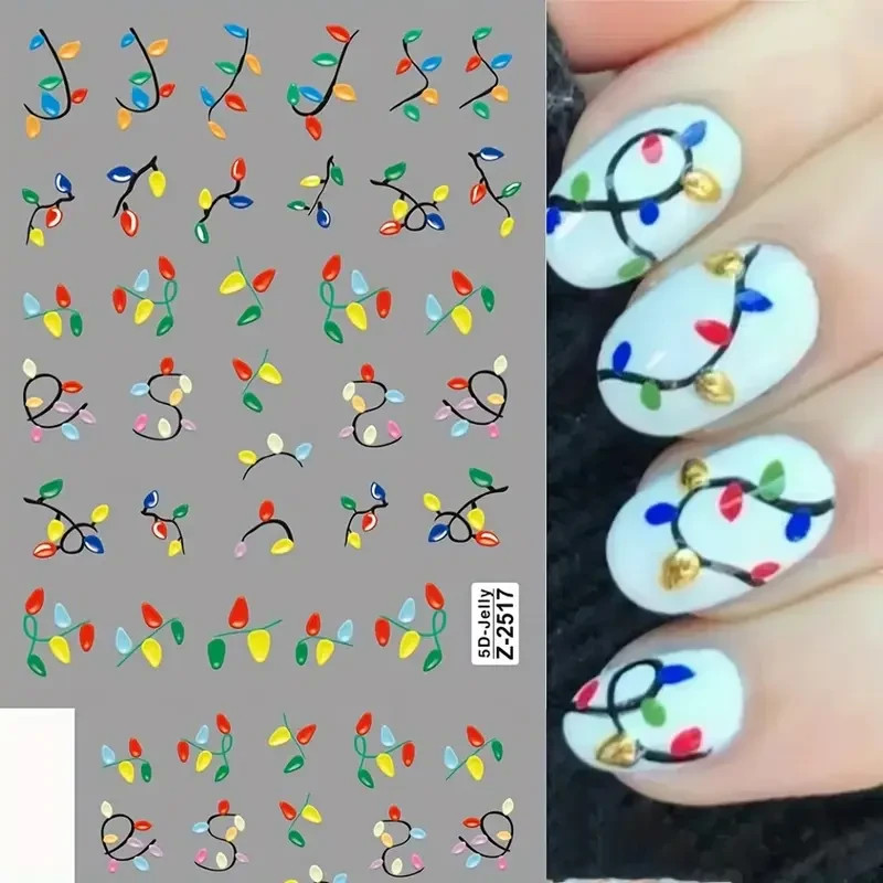 Nail Art Stickers Festive Christmas Fairy Lights Pattern Winter Decals