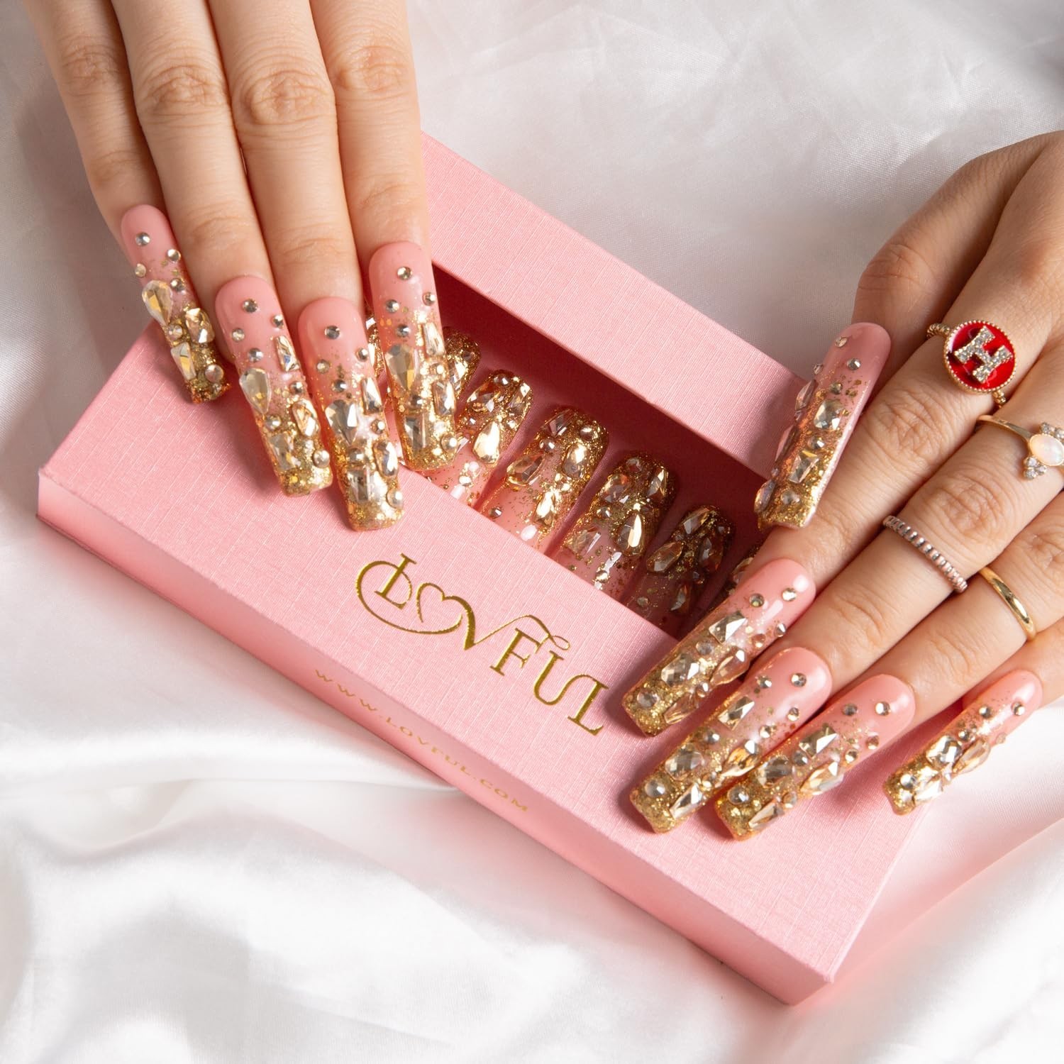 Salon-Quality Stardust Gold Rhinestone Nails