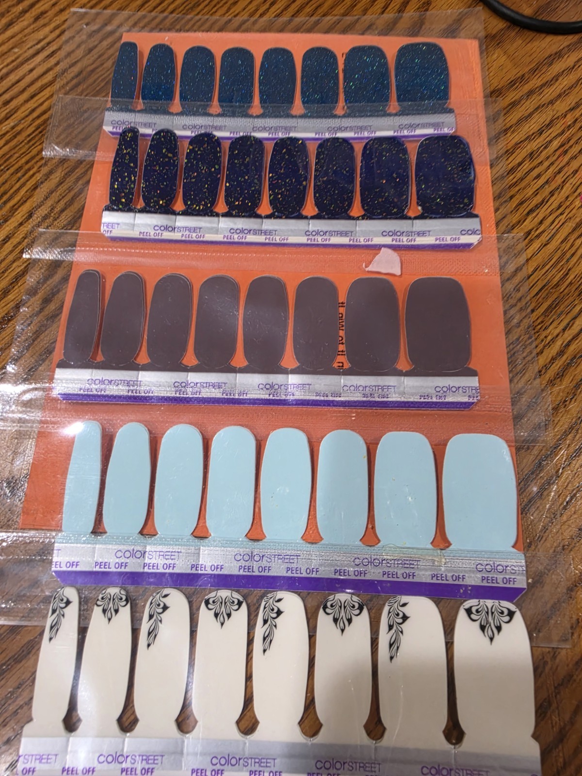 Color Street Press-On Nails Glitter Blue White Pre-Designed Peel Off Floral