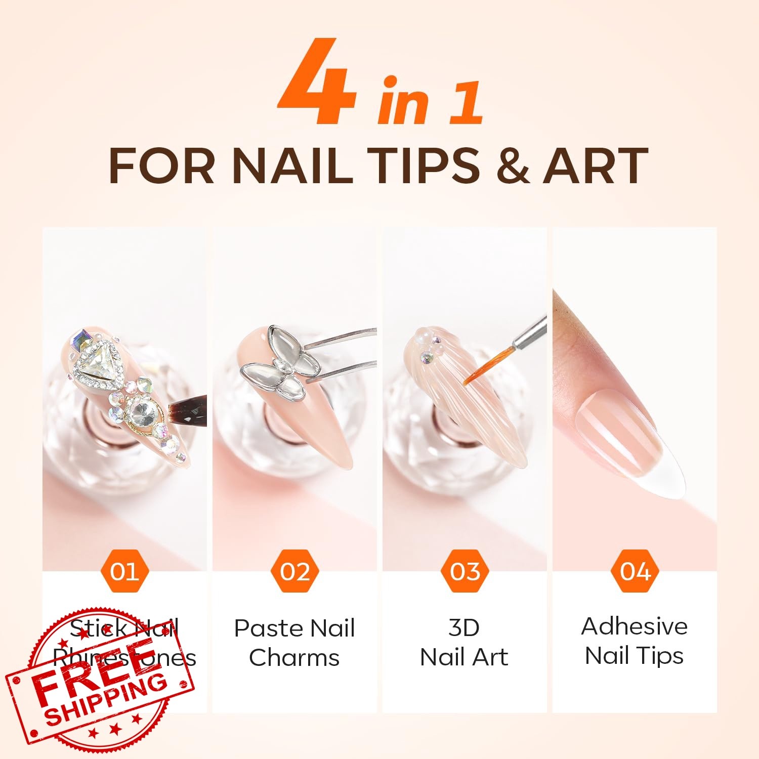 Modelones 4-in-1 Rhinestone Glue – Super Strong for Press On Nails, Gems, Cha…