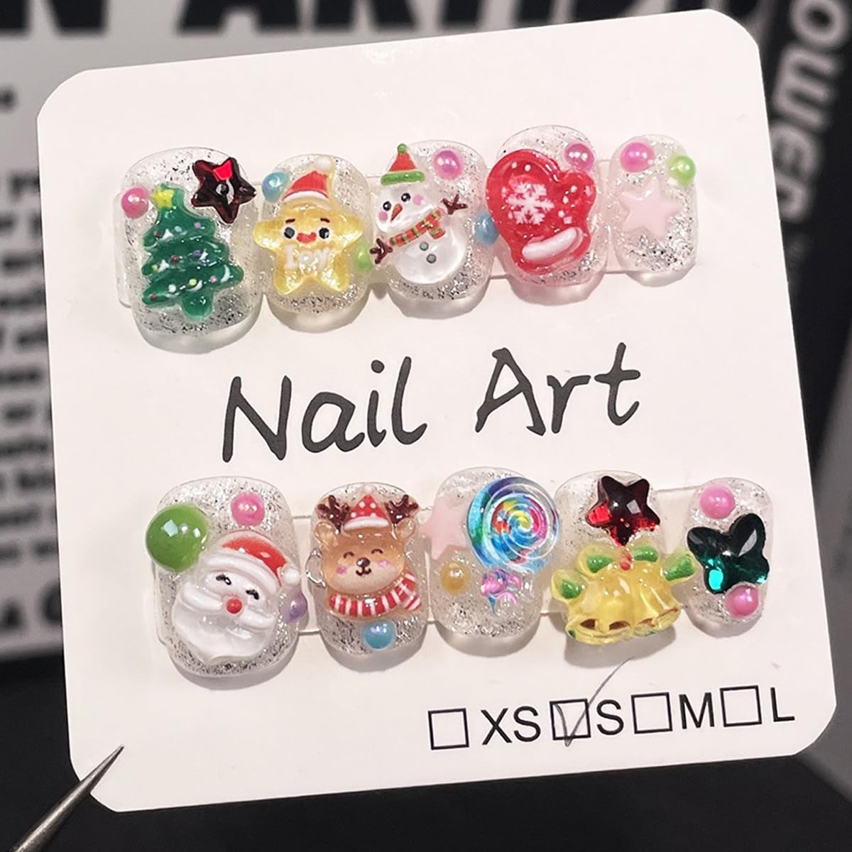 10Pcs Handmade Christmas Press on Nails Short Square Fake Nails 3D Santa Claus