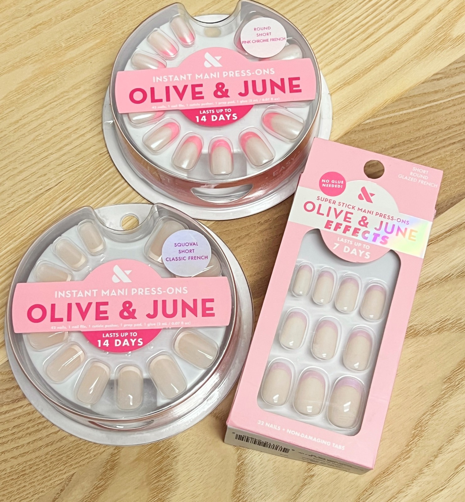 3X Olive & June Short French Tip Press-On Nails Squoval & Round NEW