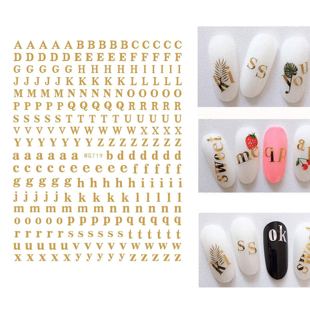 Nail Art Sticker Decals Transfers Black Gold Red Silver White Alphabet Letters