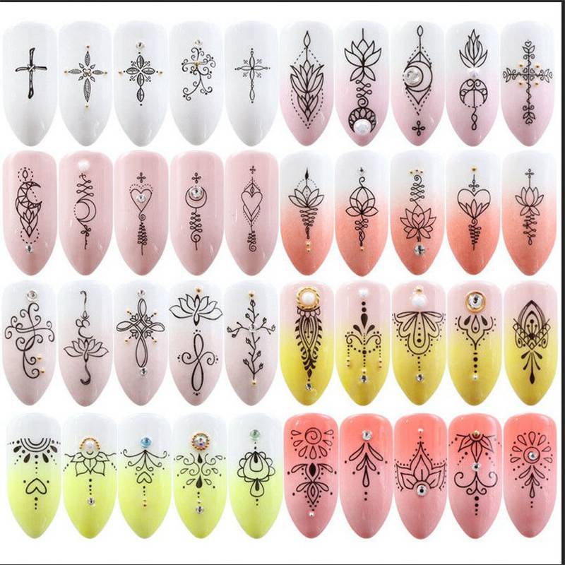 Nail Art Stickers Water Transfers Black Decals Lace Jewellery Design