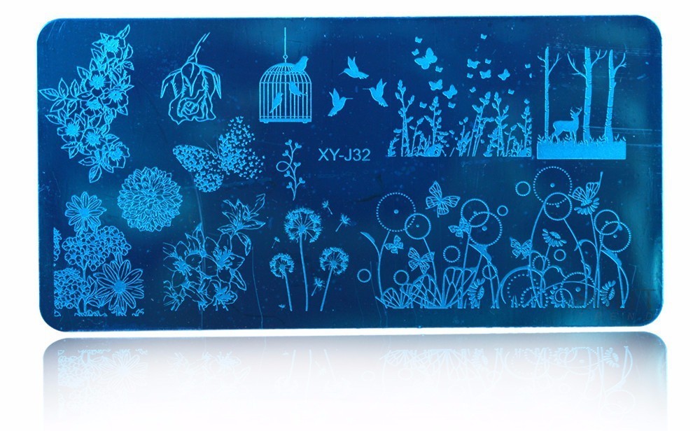 Flowers Butterfly Bird Cage Forest Deer Nail Metal Stamping Plate