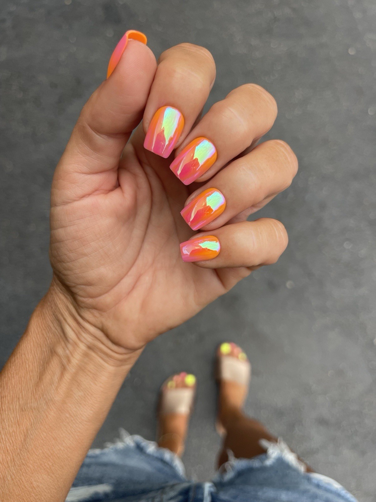 Red Aspen Press On Nails~Odalis , Short Coffin Ombré halo Pink Orange