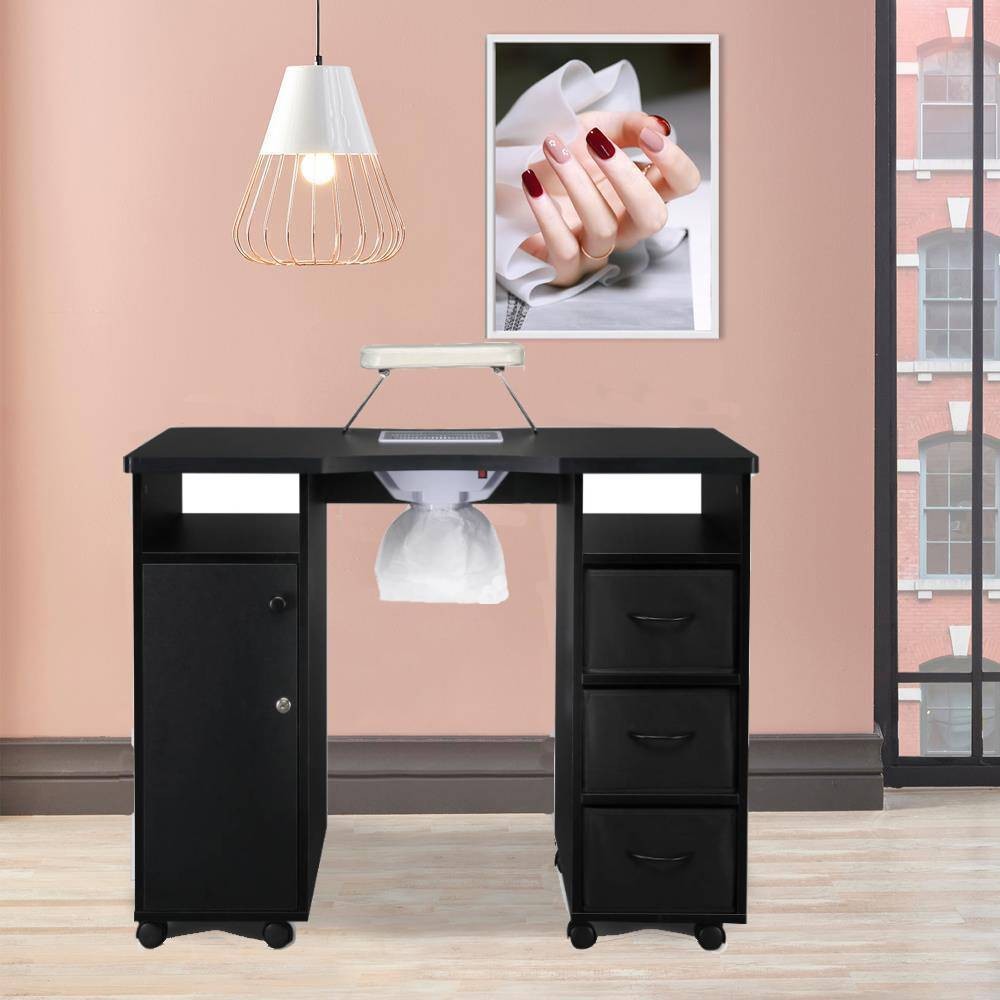 Pro Manicure Table Nail Desk Beauty Salon Dust Collector Drawers+Wheel+Wrist Pad