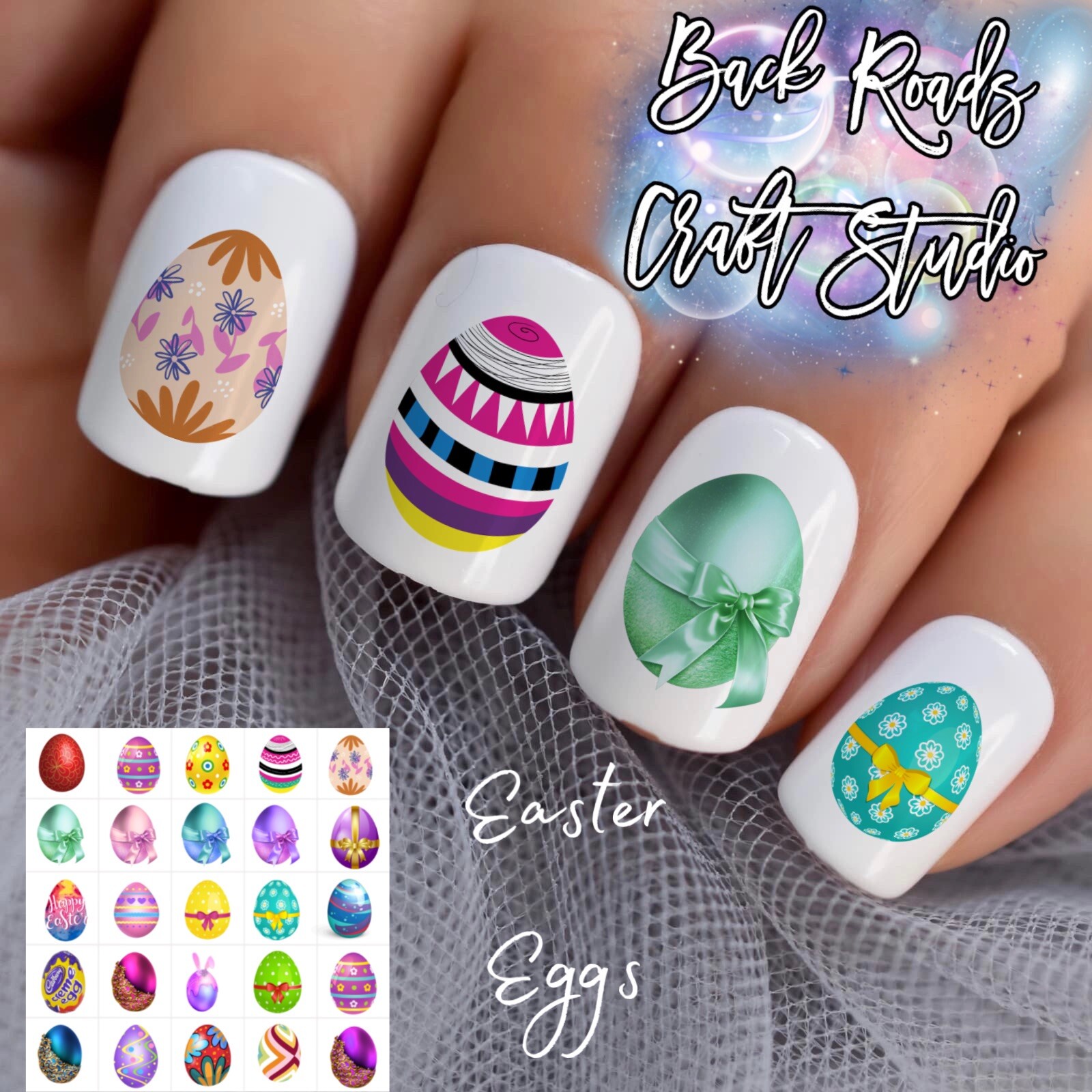 Easter Eggs Waterslide Nail Art Decals Set of 50 Instructions Bonus &