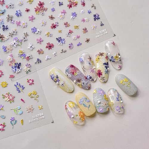 2 Sheets Flower Nail Art Stickers 5D Embossed Nail Decals style-cute flower