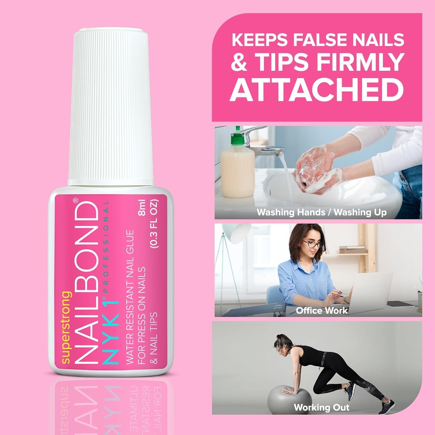 Super Strong Nail Glue 8ml Brush On Clear Fast Drying Water Resistant Formula