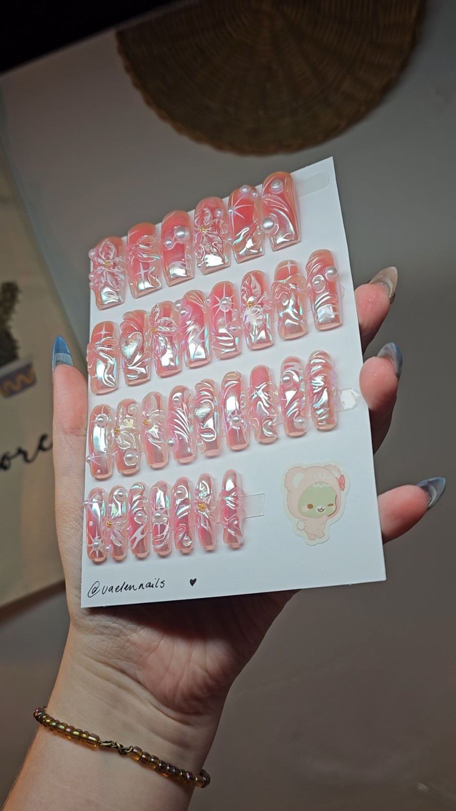 Pink Iridescent Chrome 3D HANDMADE Nails