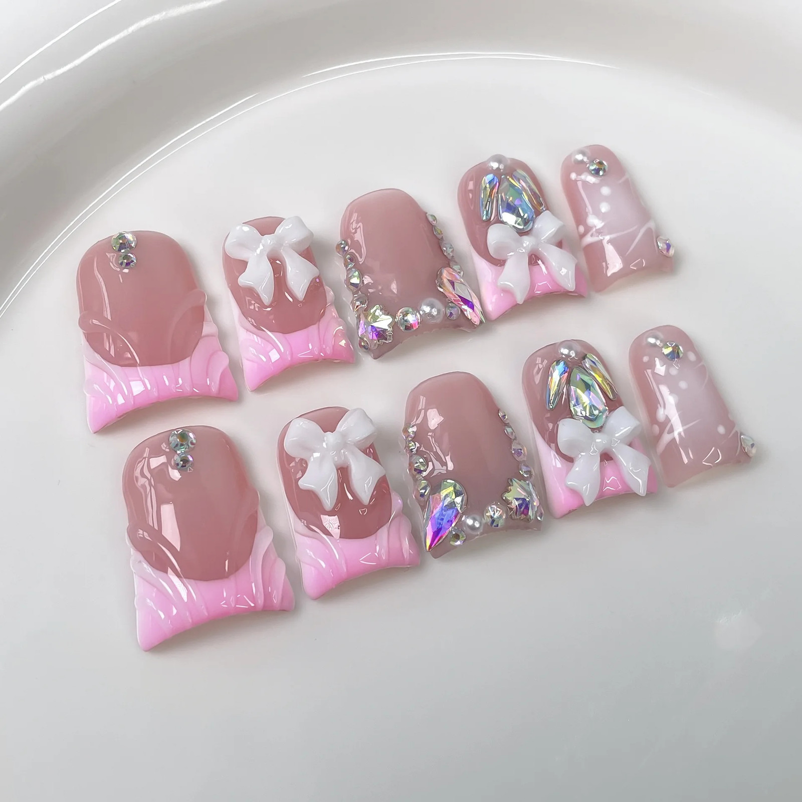 10pcs Handmade Press on Nails Art Simple White French Short Fake Nail Wearable