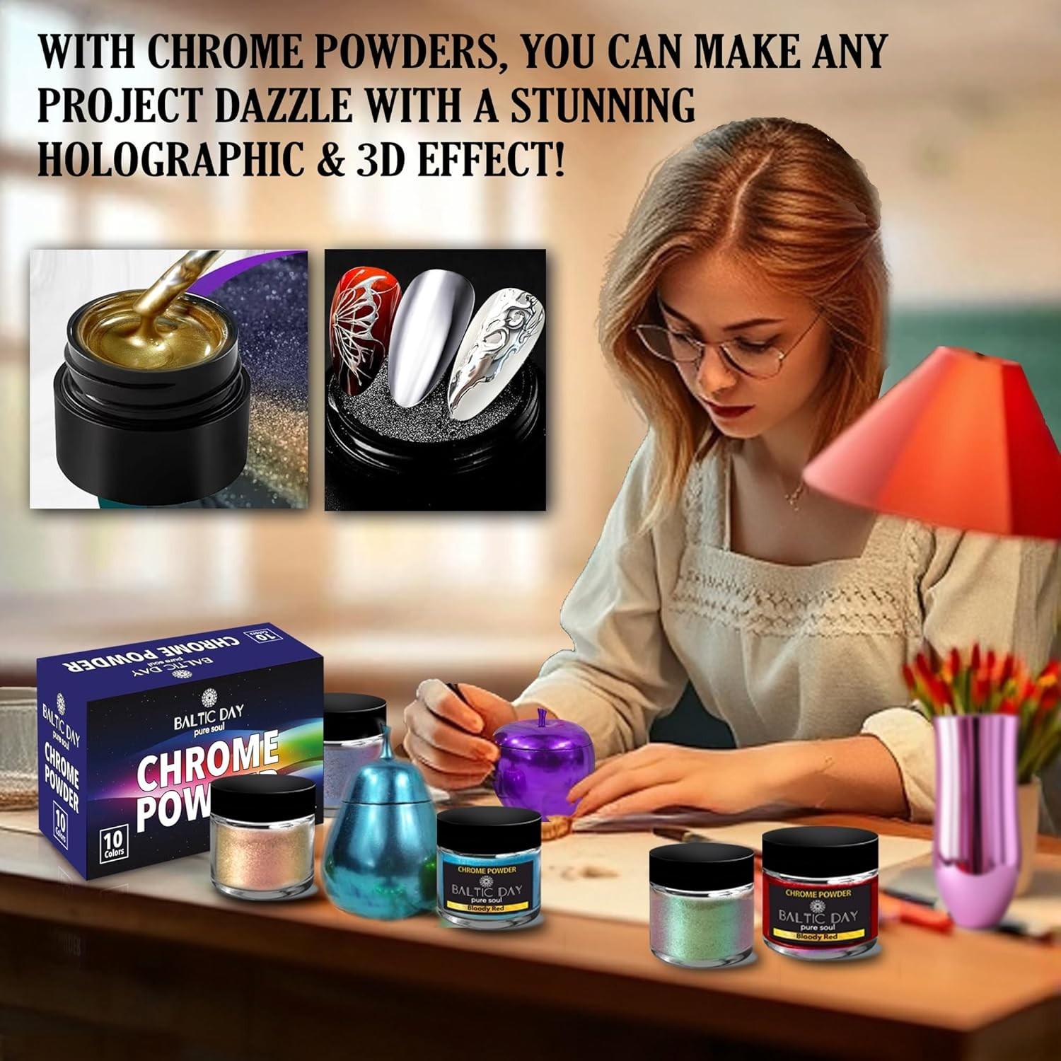 Chrome Pigment Powder Set 20 Vibrant Colors Non Toxic for Nail and Resin Art