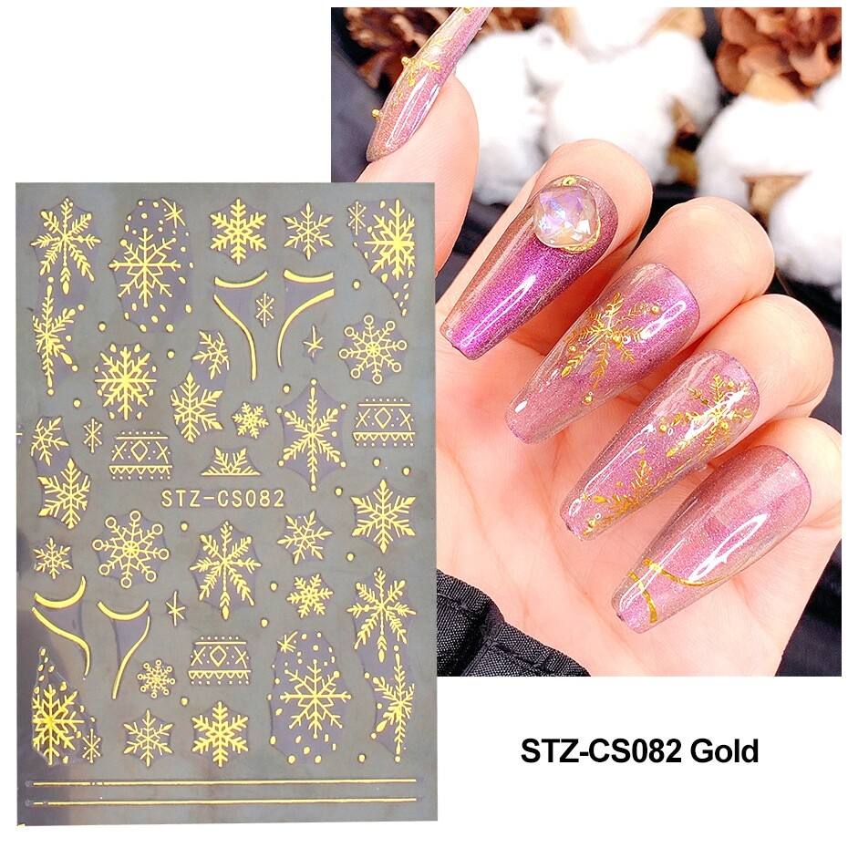 Snowflake Christmas Nail Sticker French Tips Heart Lace Stripes Xmas Deer