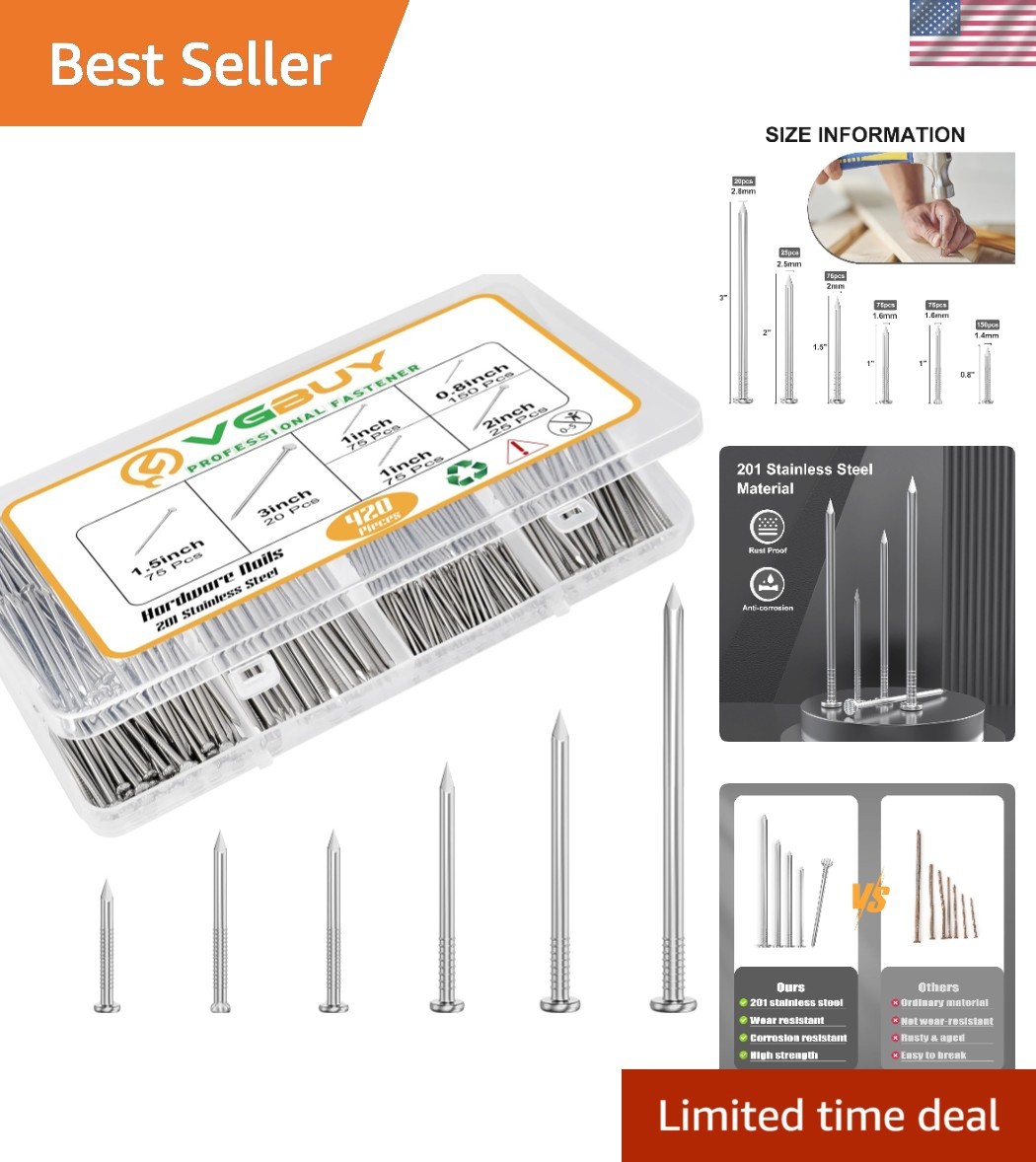 Versatile 420PCS Stainless Steel Nail Kit – Ideal for Hanging Pictures & Decor