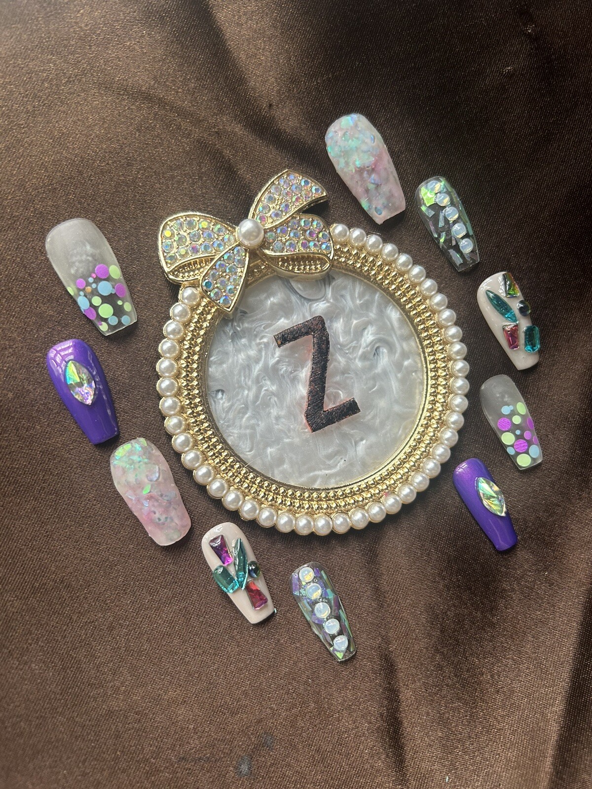 Z NAILZ! Summer Fun Eclectic Nail Design M Coffin Blue/purple Press On Nails.